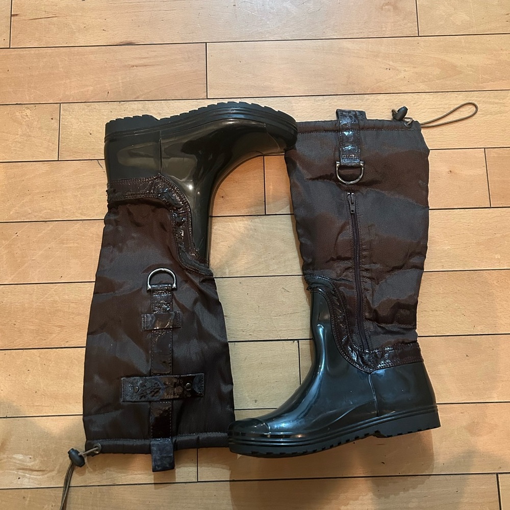 Black and Brown Tall Rain Boots
